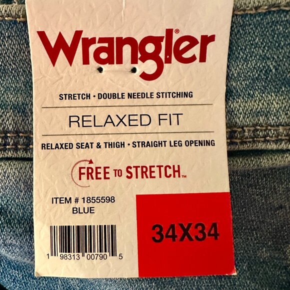 Wrangler Men's Jeans Size 34X34 Blue Free To Stretch Relax Fit Casual Denim NEW - Picture 9 of 16